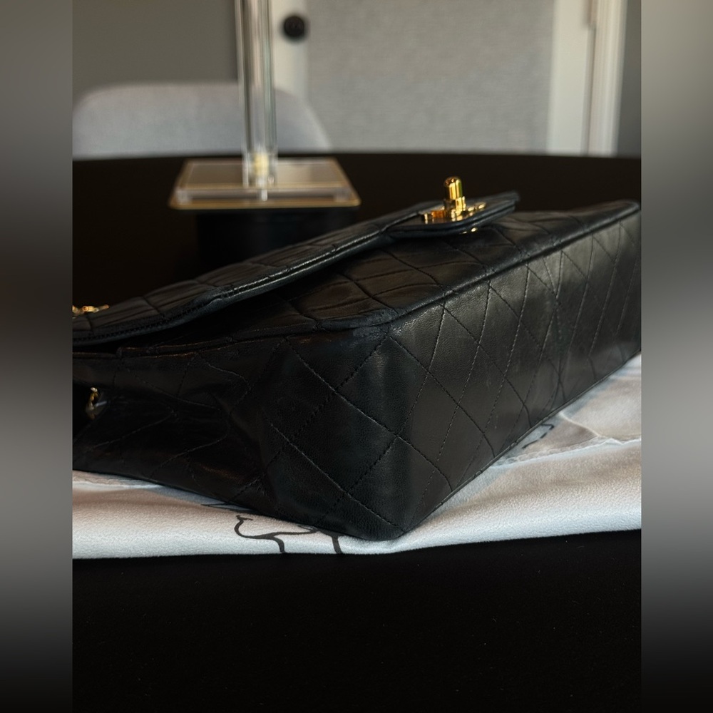 CHANEL Vintage CC Single Flap Bag Lambskin 24K Gold Black Karl Lagerfeld - Picture 9 of 17